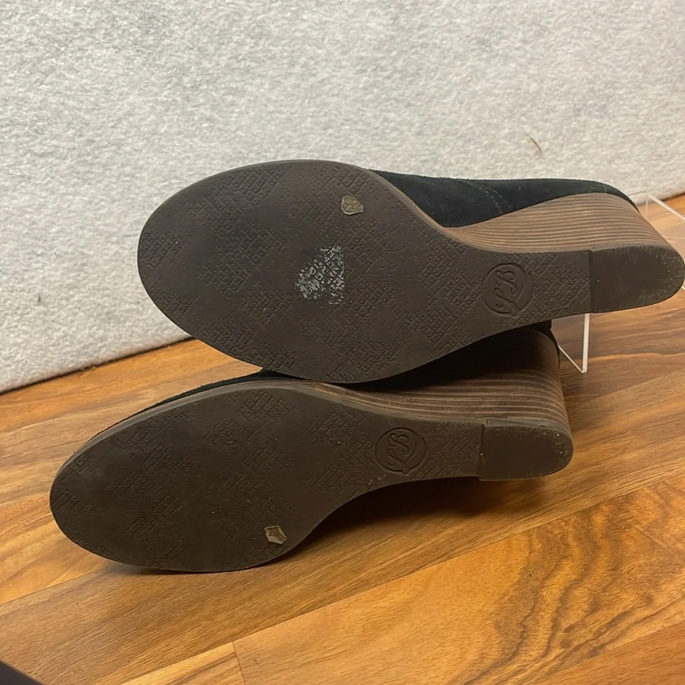 Lucky Brand stacked wedge black suede bootie